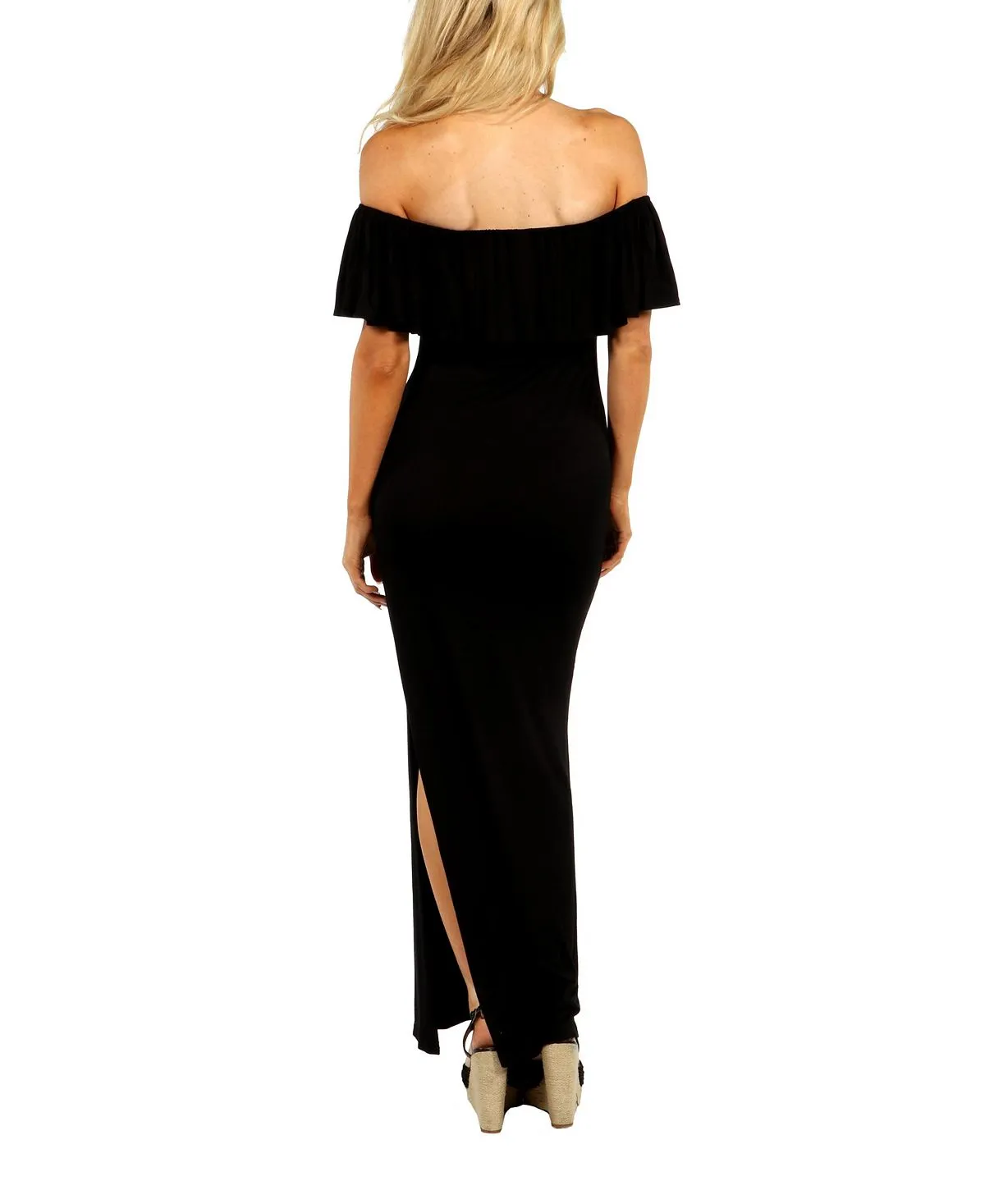 24seven Comfort Apparel Women's Off Shoulder Ruffle Maxi Dress, Black