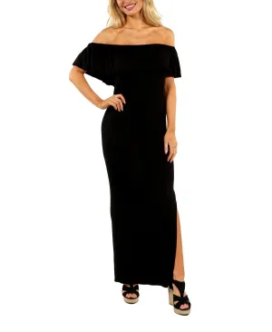 24seven Comfort Apparel Women's Off Shoulder Ruffle Maxi Dress, Black