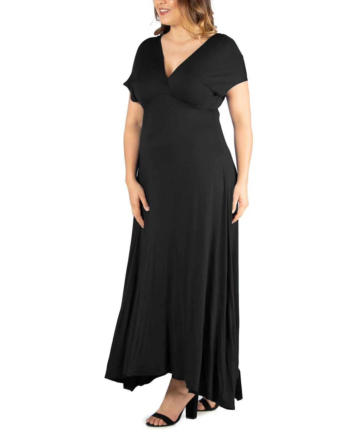 24seven Comfort Apparel Women's Plus Size High Waist Maxi Dress, Black