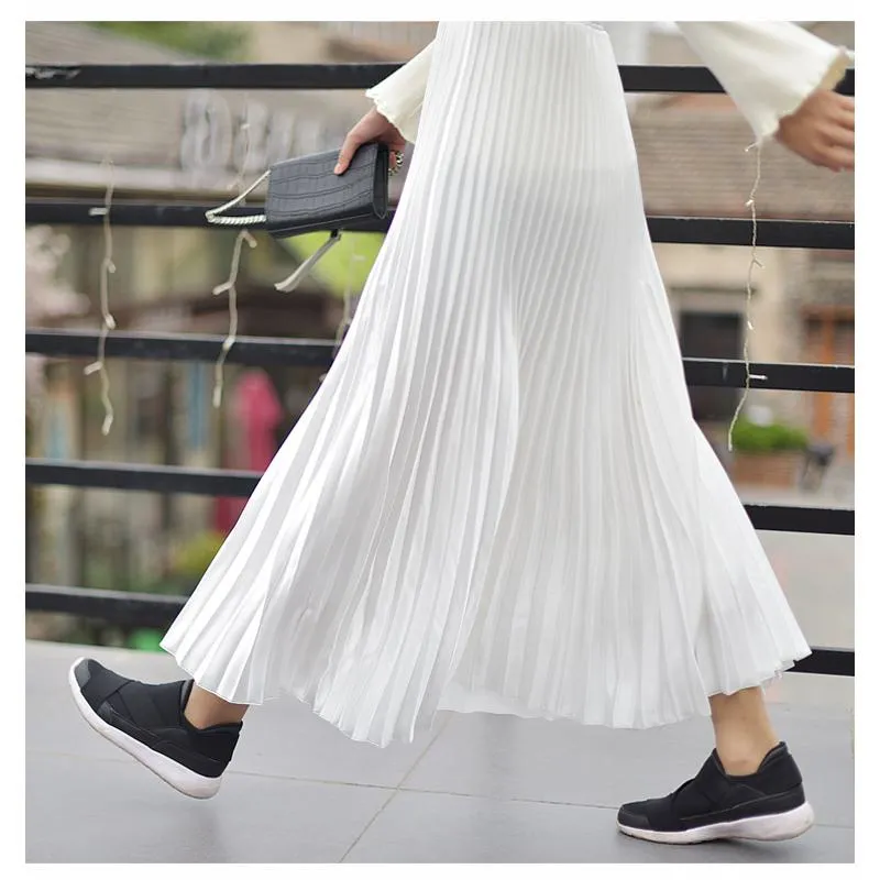 Accordion Pleat Skirt Solid Versatile Satin Skirt