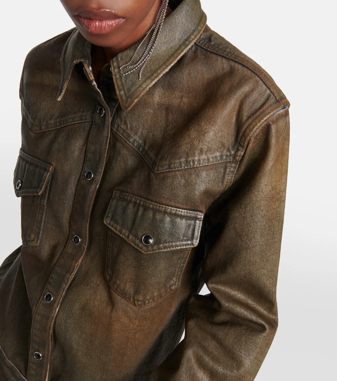 Acne Studios dacna coated denim shirtdress, brown
