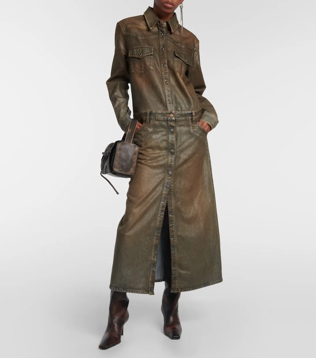 Acne Studios dacna coated denim shirtdress, brown