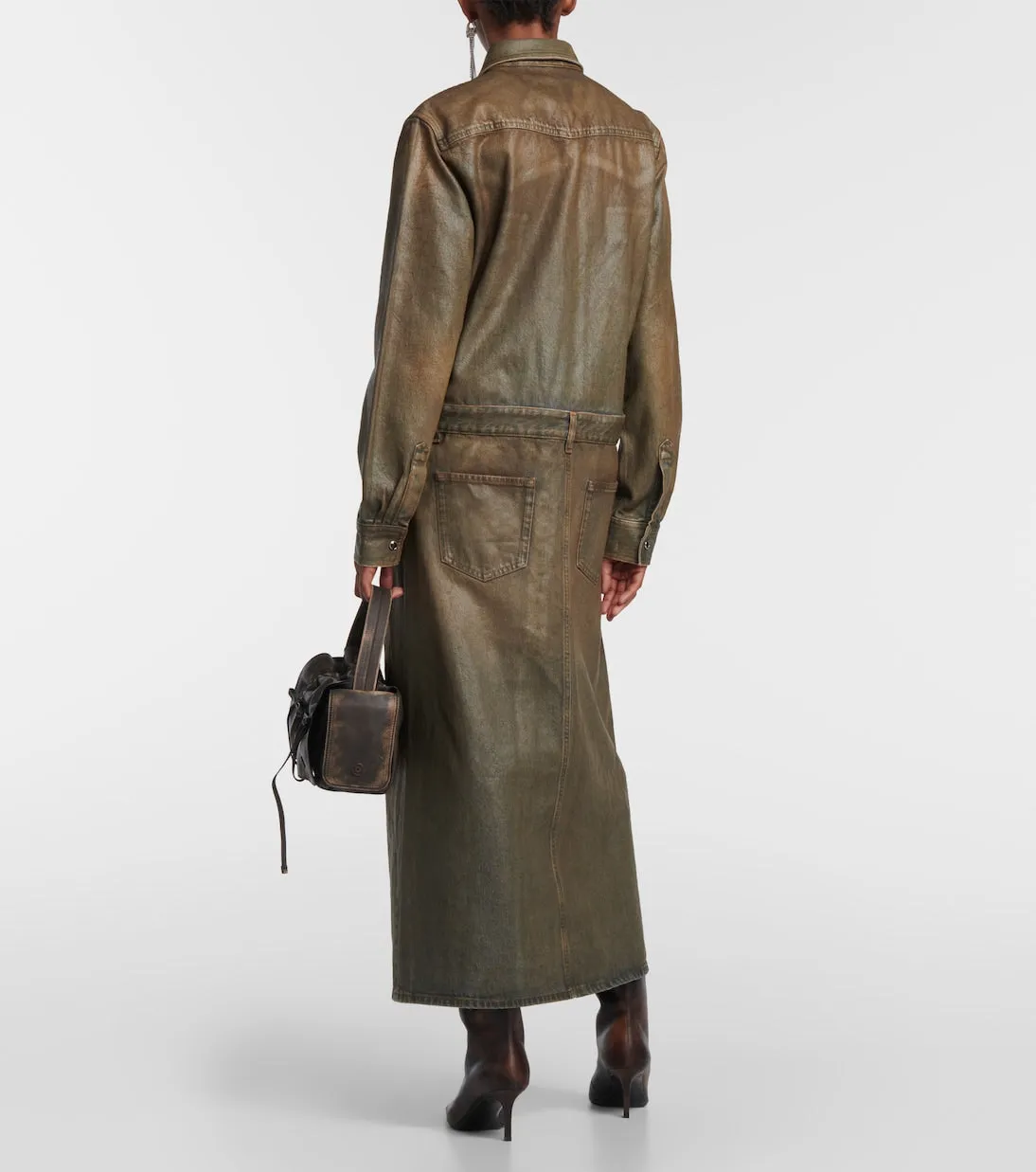 Acne Studios dacna coated denim shirtdress, brown