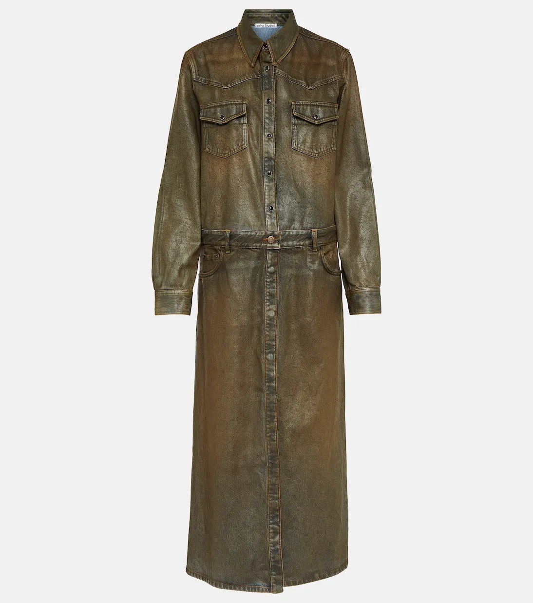 Acne Studios dacna coated denim shirtdress, brown