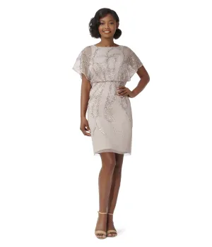 Adrianna Papell Flutter Sleeve Beaded Blouson Cocktail Dress