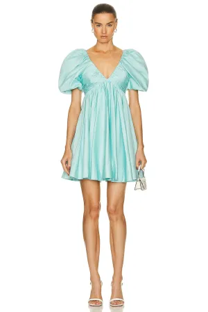 Aje Gabrielle Plunge Mini Dress in Spearmint Blue