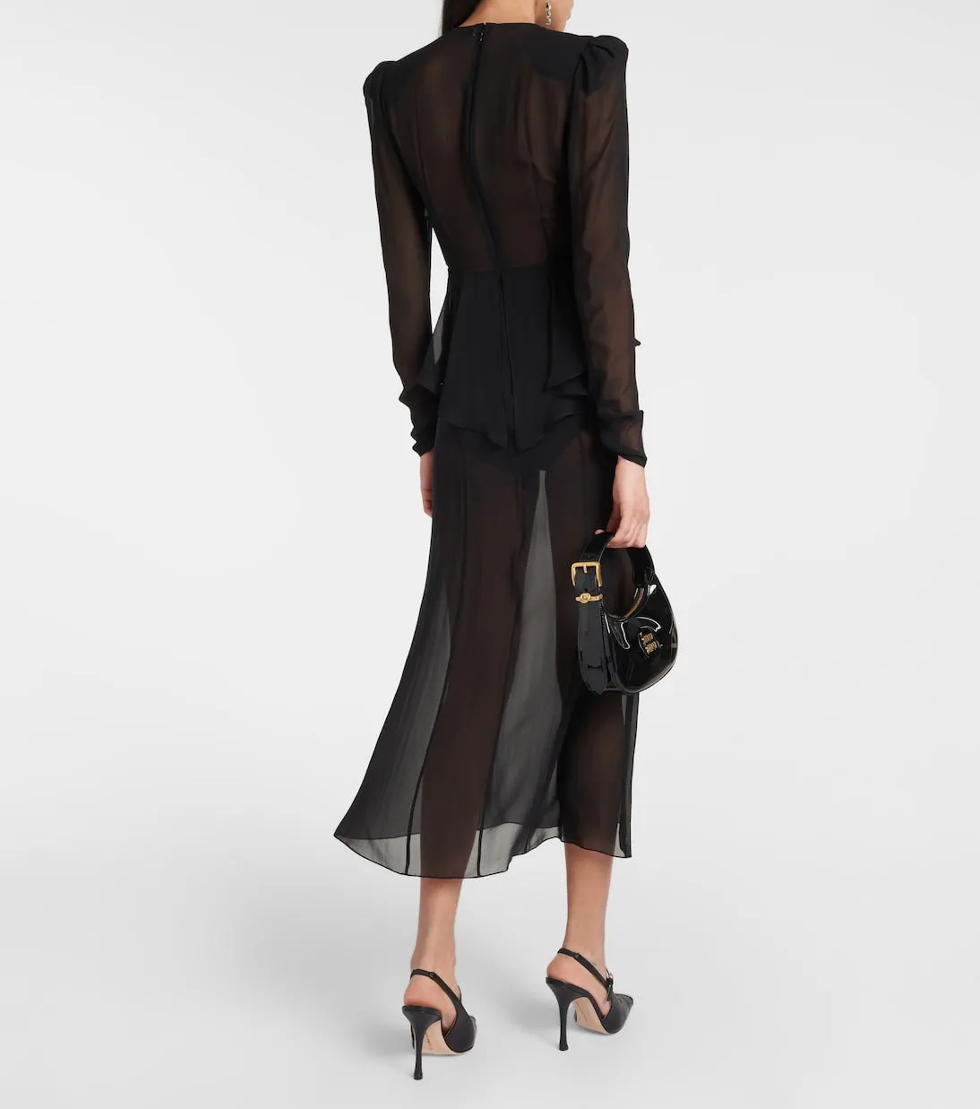 Alessandra Rich silk georgette midi dress, black