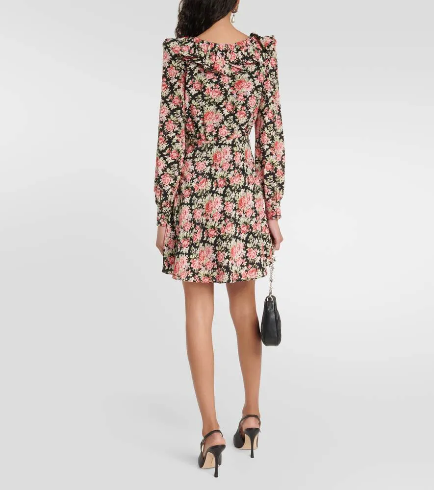 ALESSANDRA RICH silk mini dress with floral print, black