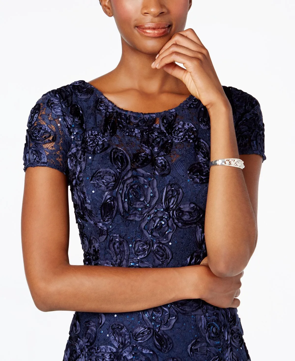 Alex Evenings A-Line Rosette Dress, Navy