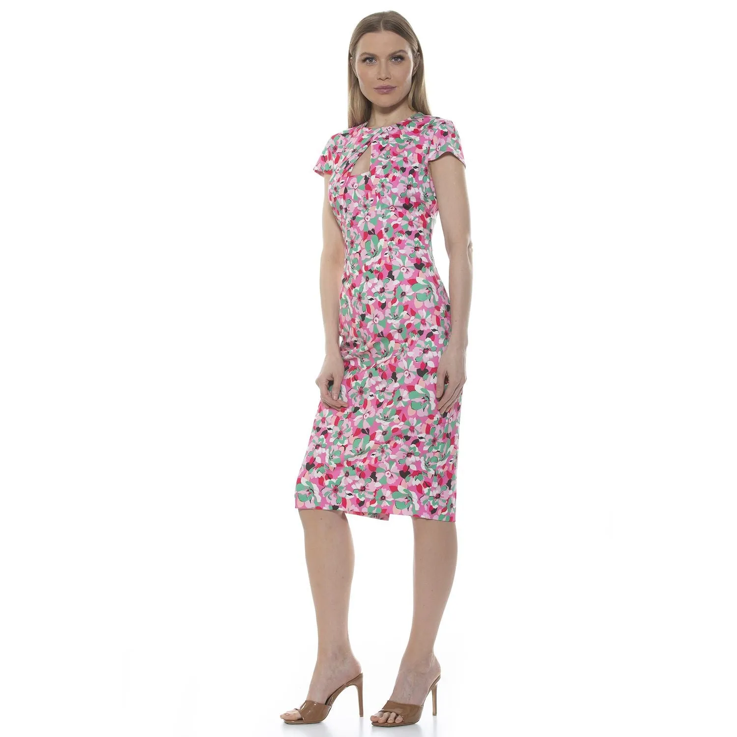 ALEXIA ADMOR Janine ALEXIA ADMOR Women's Sheath Midi Dress with Draped Neckline, Black