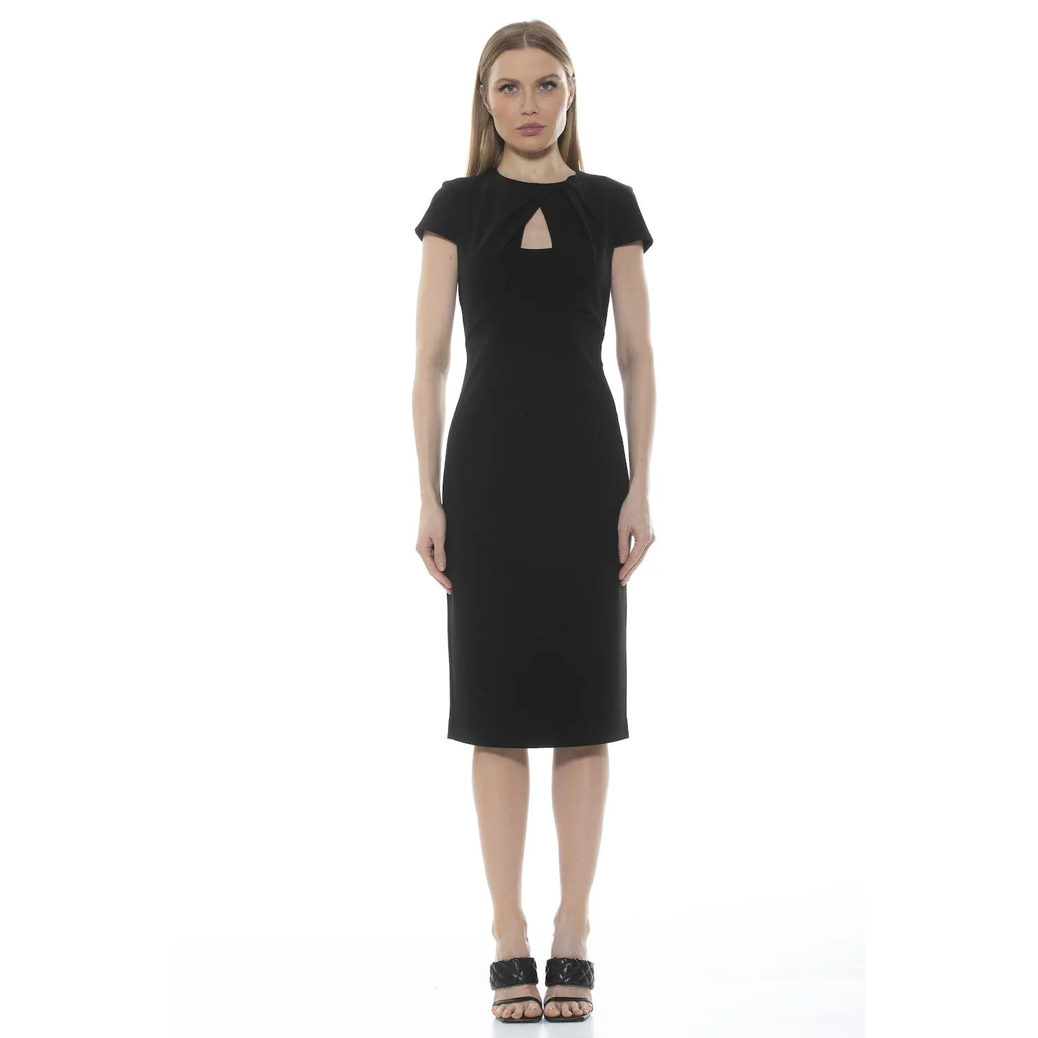 ALEXIA ADMOR Janine ALEXIA ADMOR Women's Sheath Midi Dress with Draped Neckline, Black