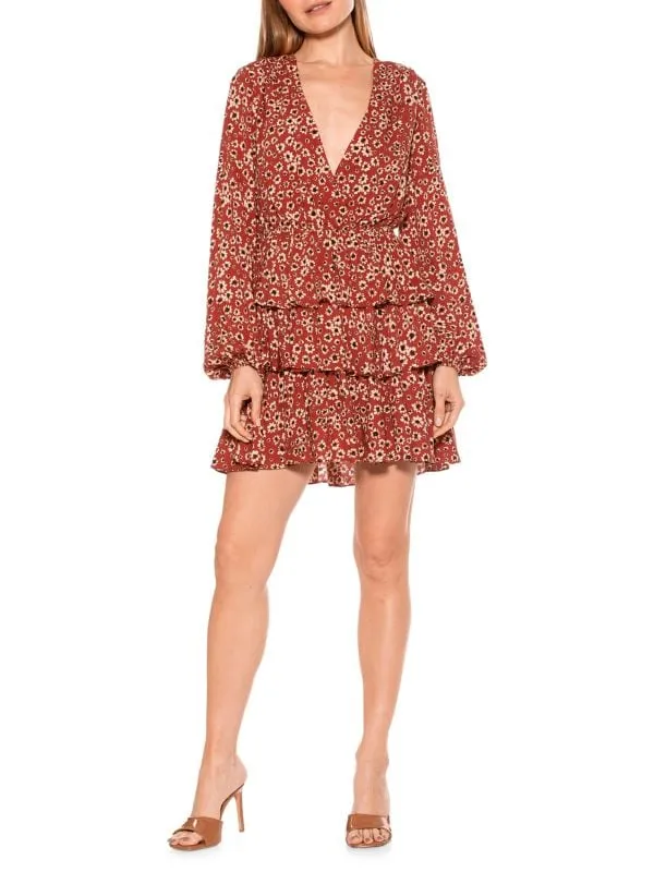 Alexia Admor Rosie Tiered Mini Dress with ruffles, rust ditzy