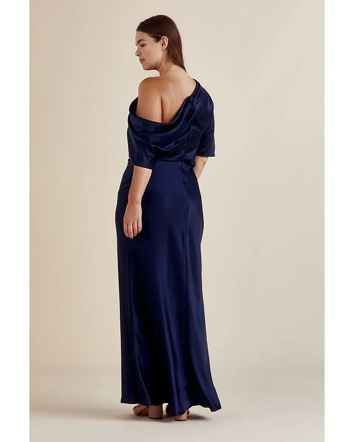 Amsale One Shoulder Draped Satin Dress