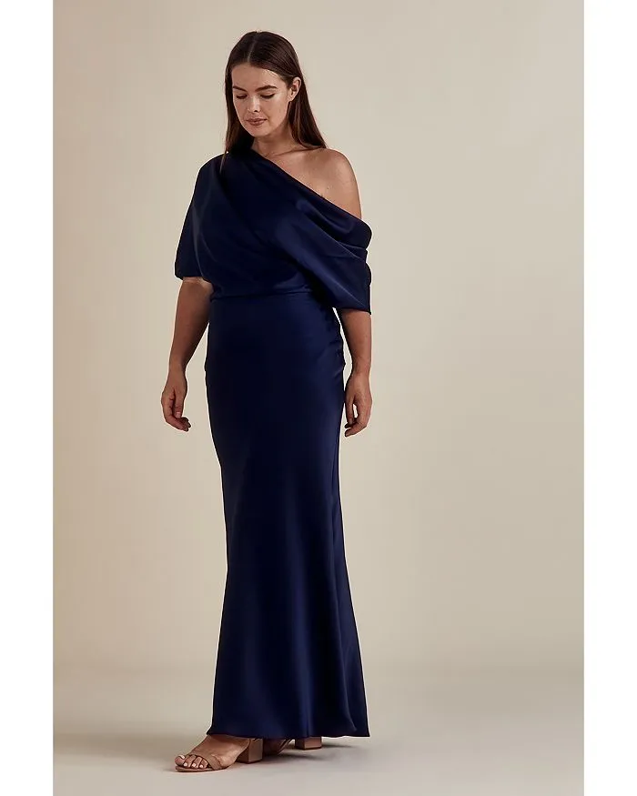 Amsale One Shoulder Draped Satin Dress