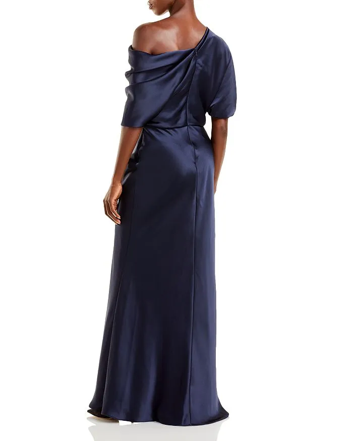 Amsale One Shoulder Draped Satin Dress