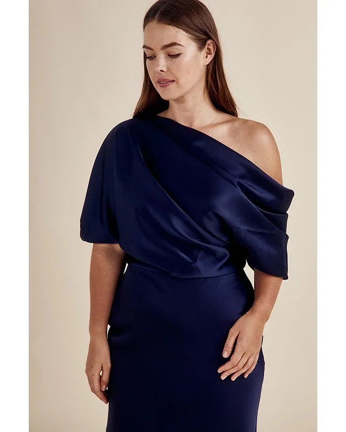 Amsale One Shoulder Draped Satin Dress