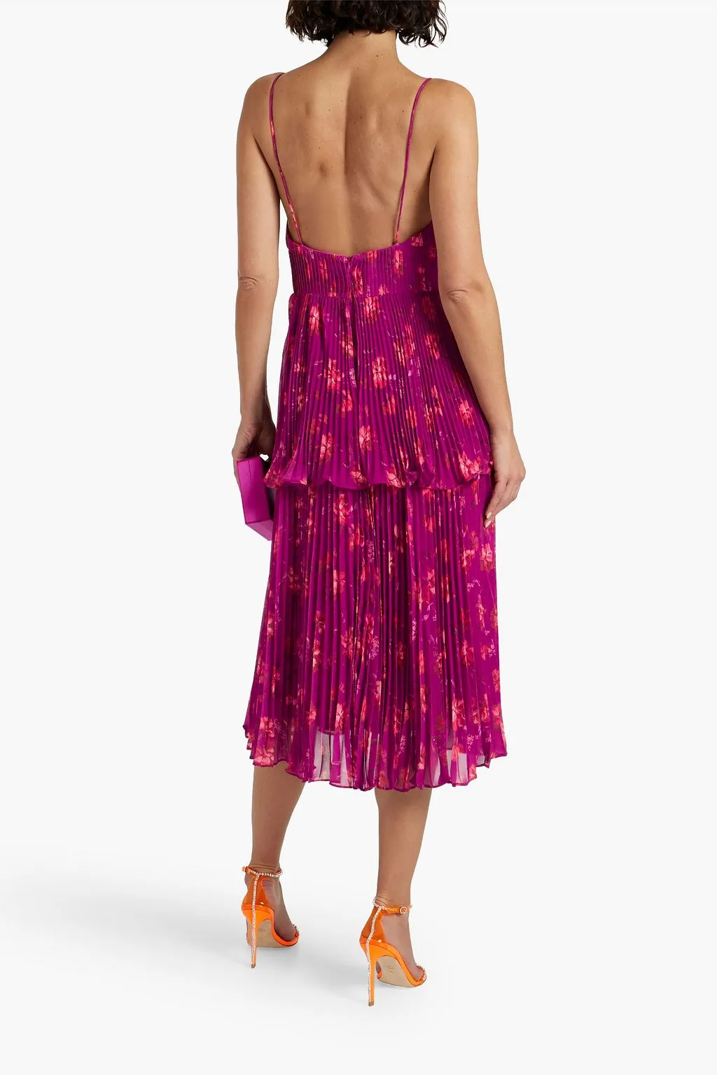 AMUR crêpe de Chine pleated tiered midi dress, purple