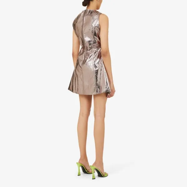 Amy Lynn Metallic Faux Leather Crew Mini Dress , bronze