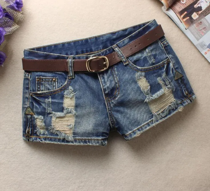 Autumn Denim Mini Shorts Women Rivet Holes Jeans Low Waist Shorts