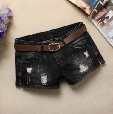 Autumn Denim Mini Shorts Women Rivet Holes Jeans Low Waist Shorts