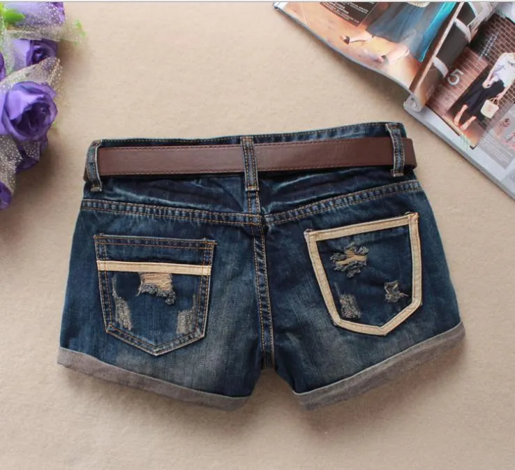 Autumn Denim Mini Shorts Women Rivet Holes Jeans Low Waist Shorts