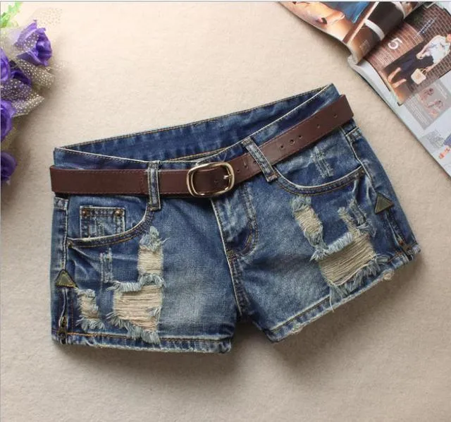 Autumn Denim Mini Shorts Women Rivet Holes Jeans Low Waist Shorts