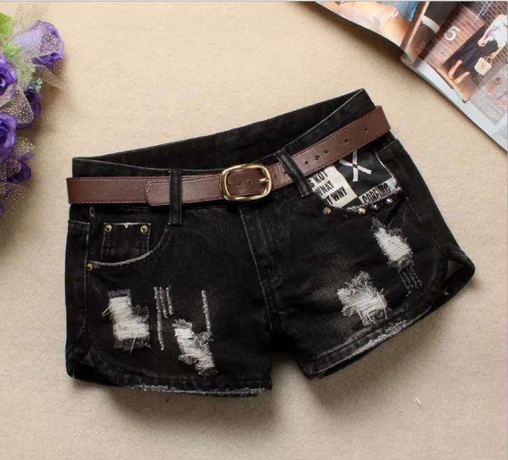 Autumn Denim Mini Shorts Women Rivet Holes Jeans Low Waist Shorts