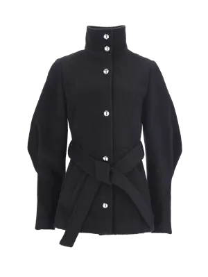 belted wool-blend velour short coat