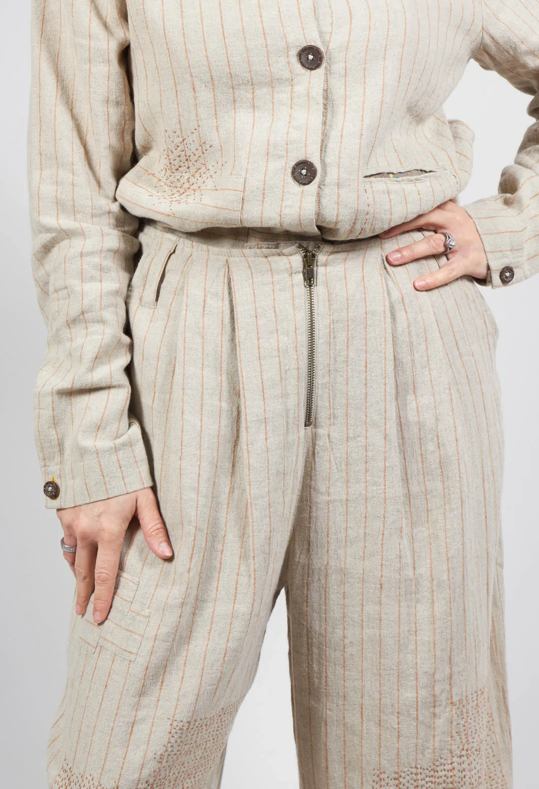 Botvi Trousers in Pinstripe Linen
