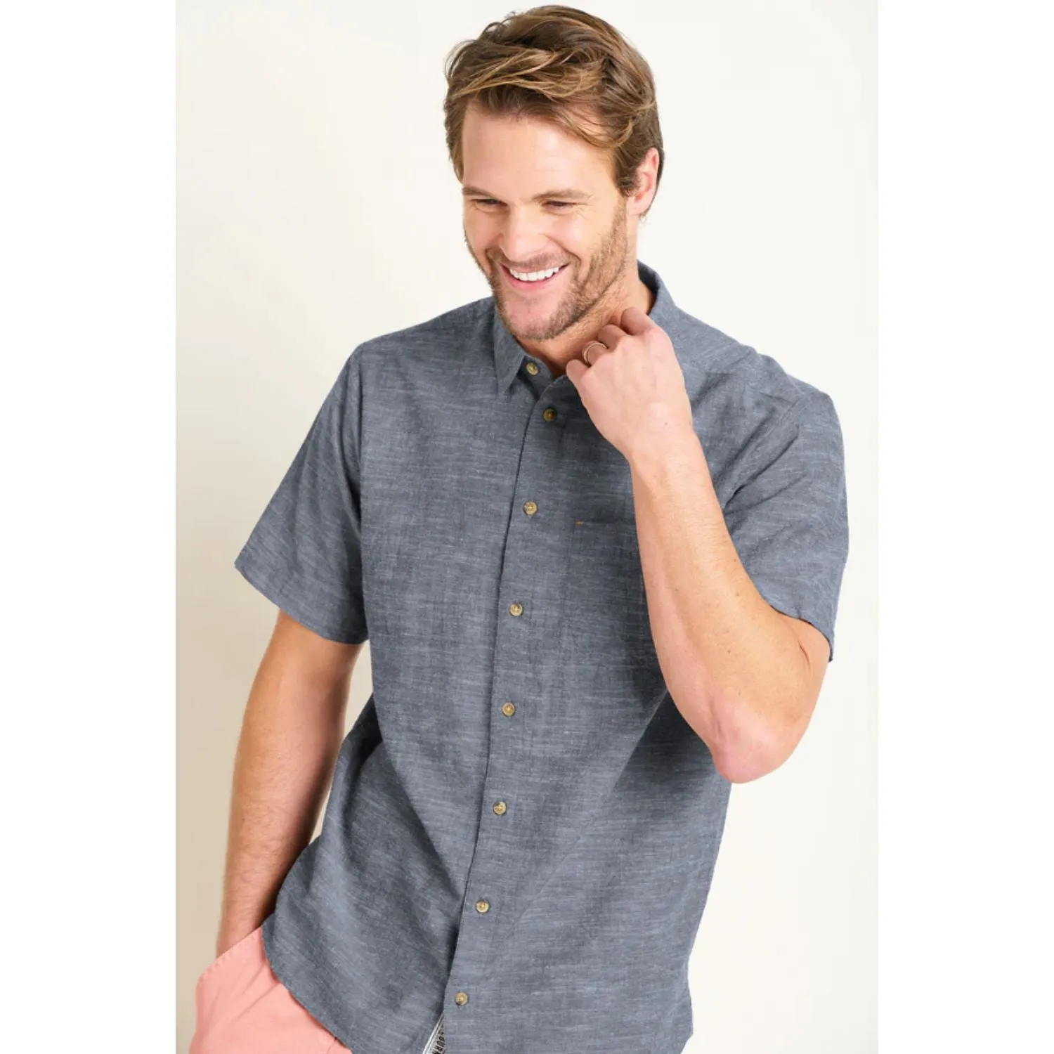 Brakeburn S Blue Slub Short Sleeve Shirt