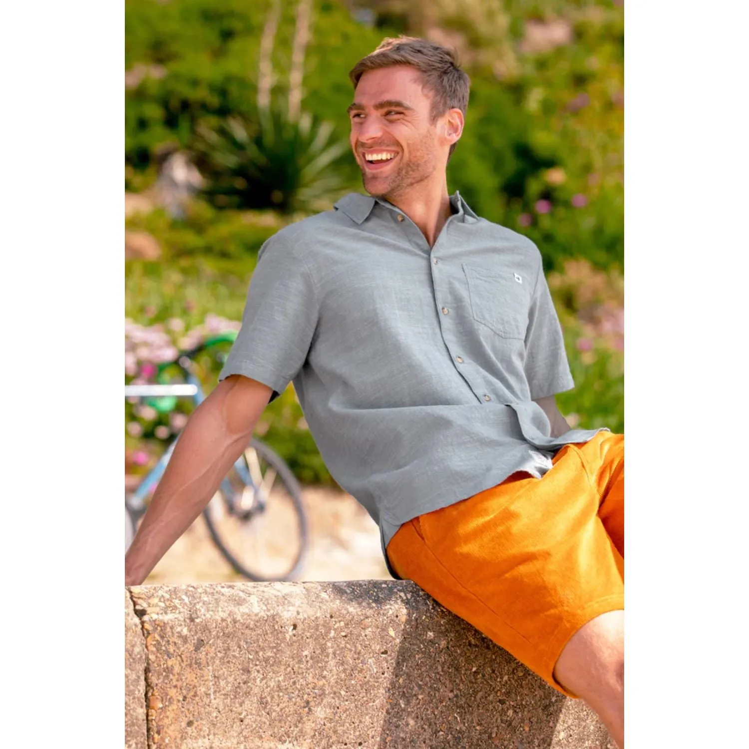 Brakeburn S Blue Slub Short Sleeve Shirt