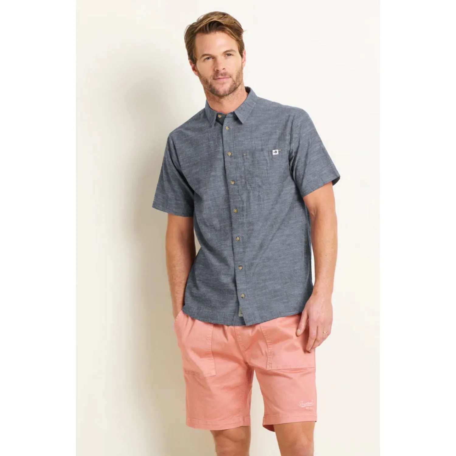 Brakeburn S Blue Slub Short Sleeve Shirt