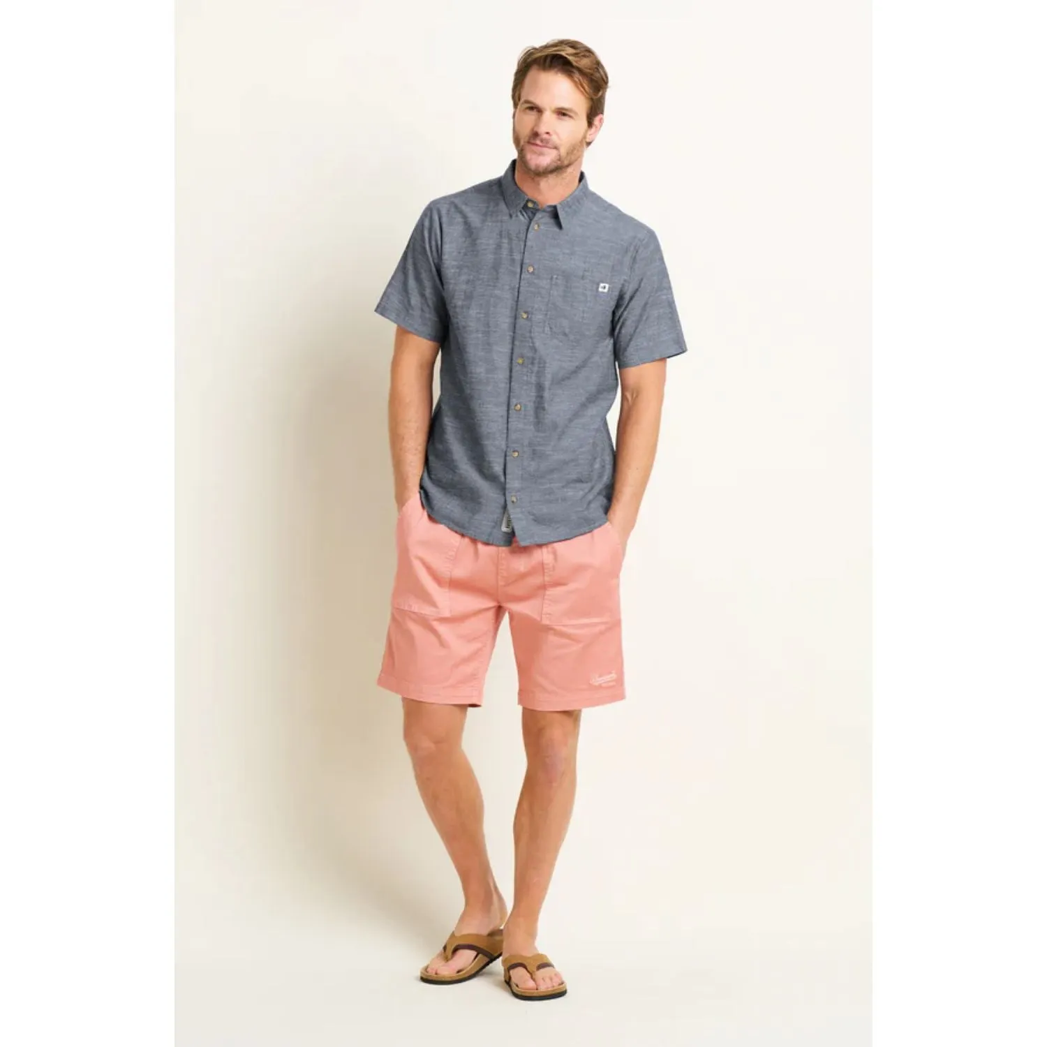 Brakeburn S Blue Slub Short Sleeve Shirt
