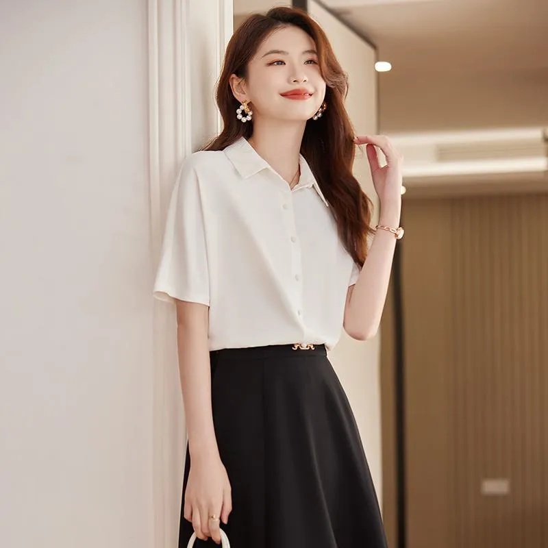 Button Thin Short Sleeve Chiffon Shirt