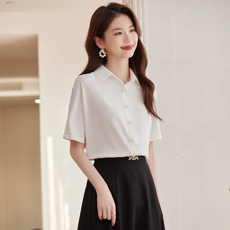 Button Thin Short Sleeve Chiffon Shirt
