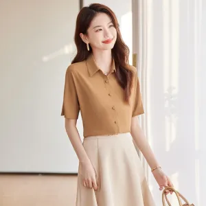 Button Thin Short Sleeve Chiffon Shirt