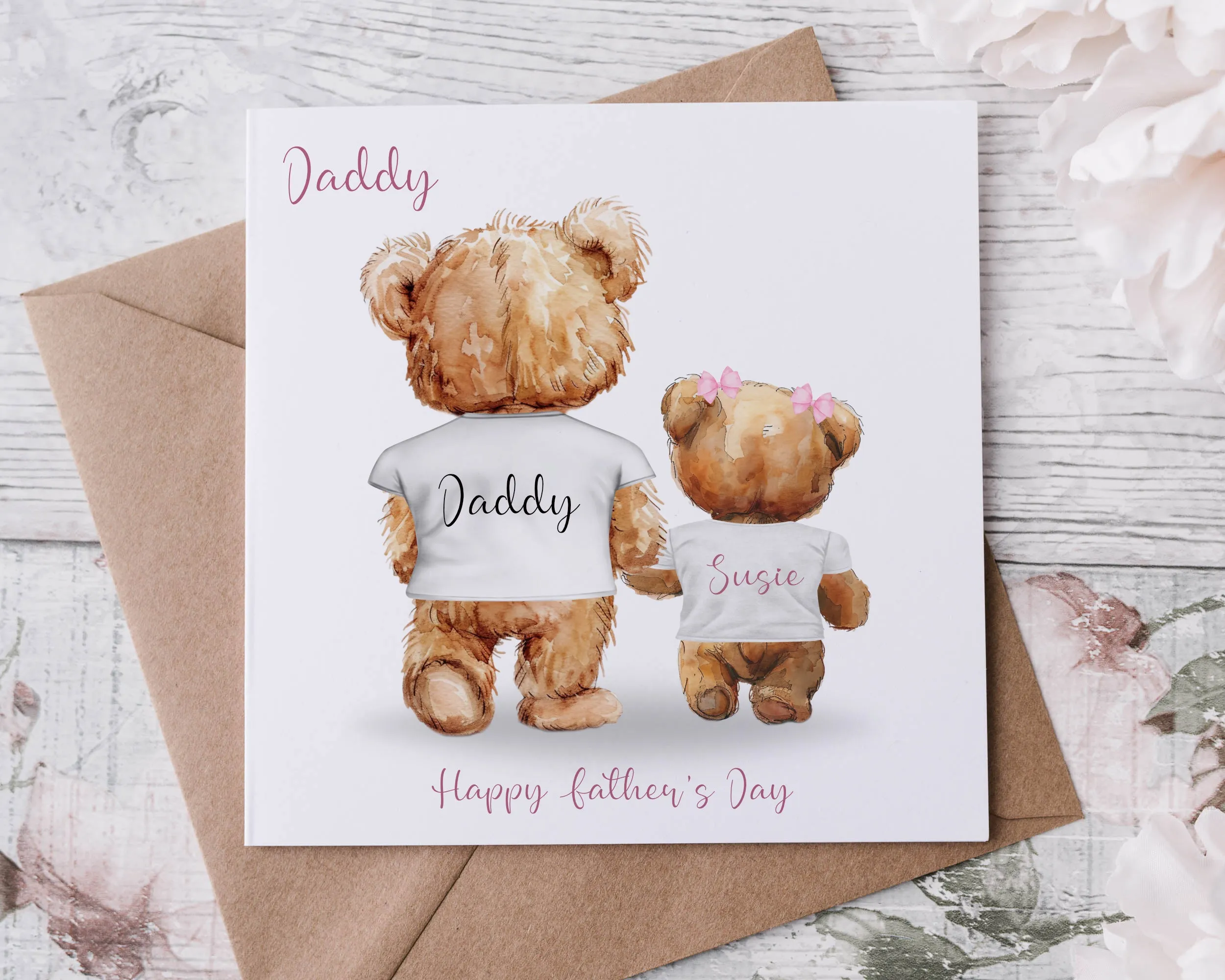 Daddy & Iittle bear Card - White