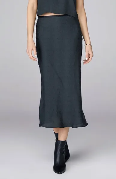 David Lerner - Bias Midi Skirt in Black Forest Snakeskin