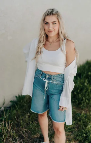 Drawstring Denim Shorts