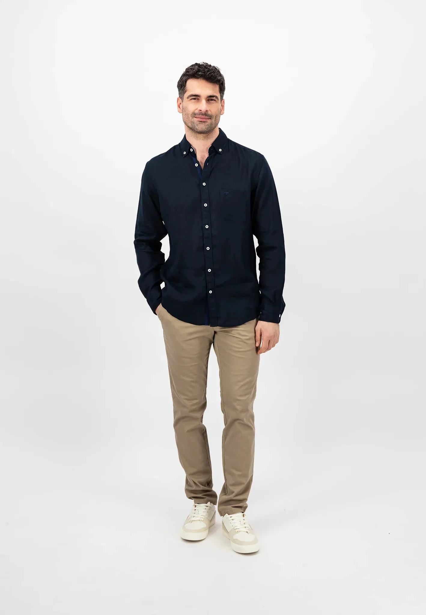 FYNCH HATTON Pure Linen Shirt - Men's – Navy