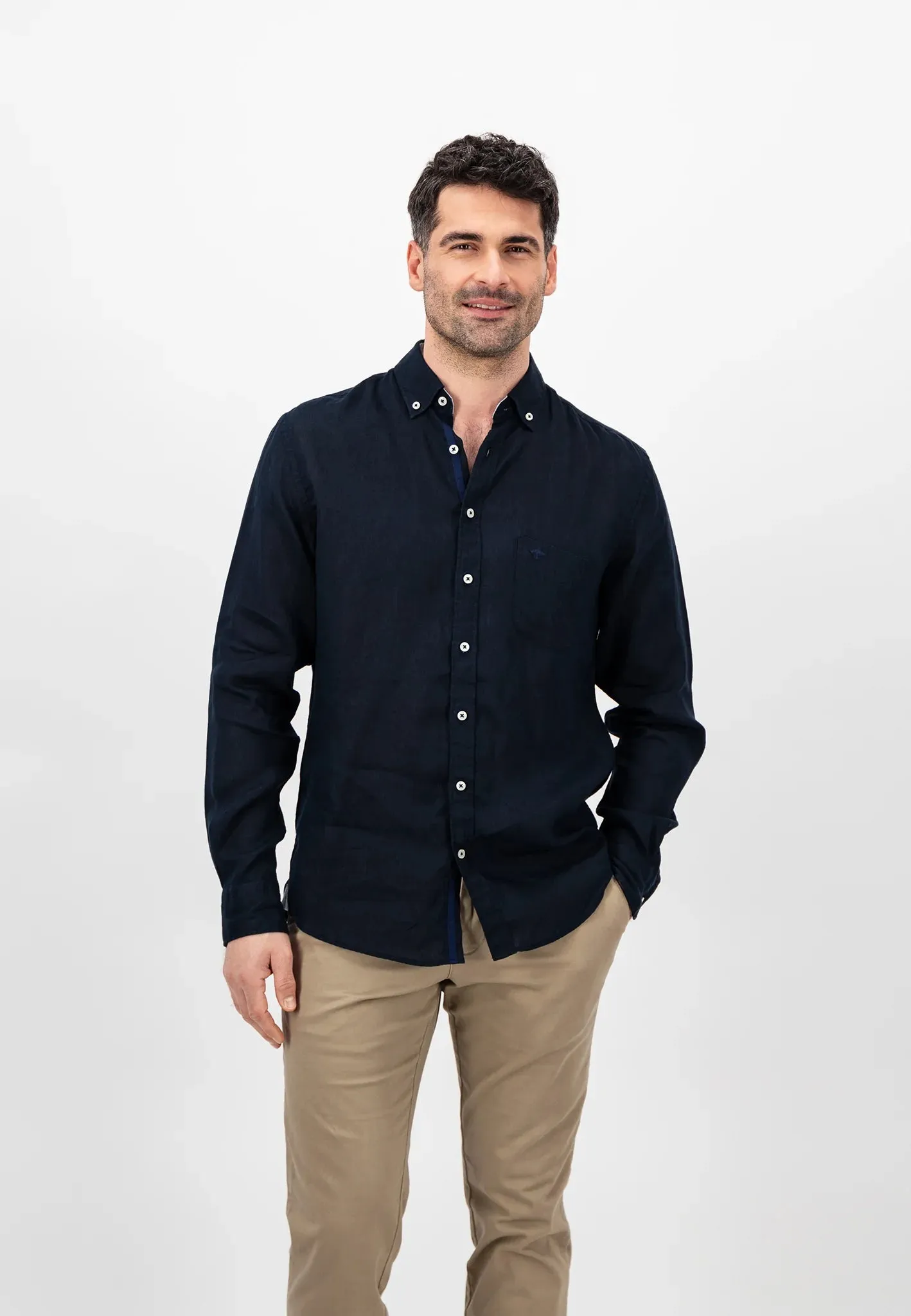 FYNCH HATTON Pure Linen Shirt - Men's – Navy