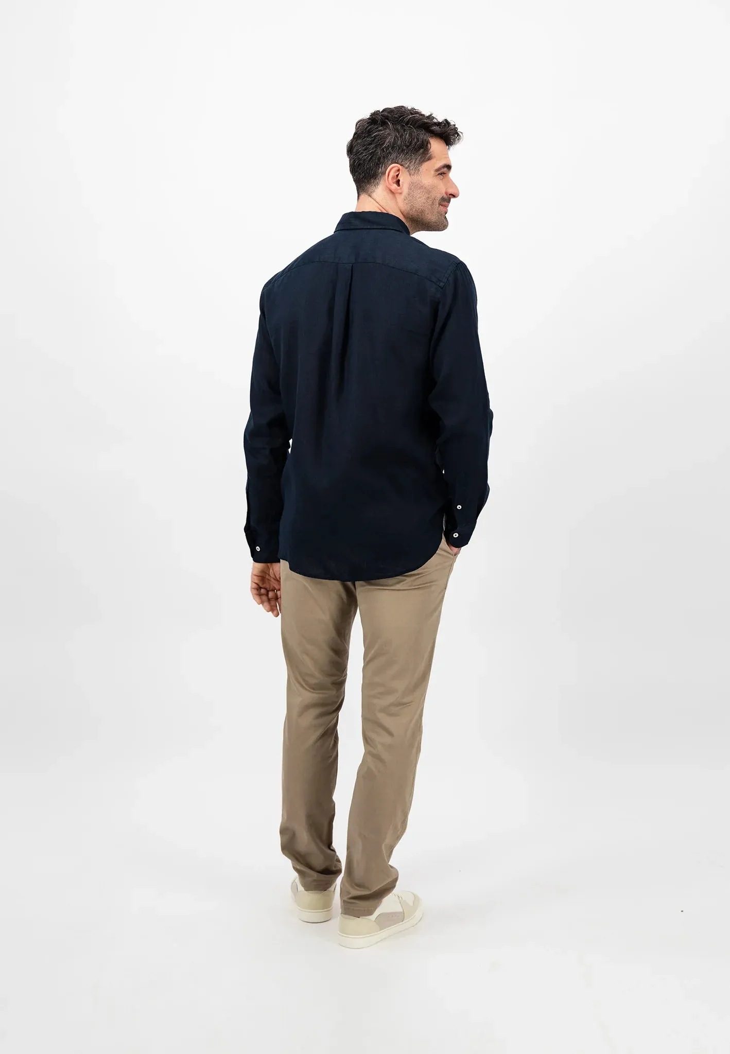 FYNCH HATTON Pure Linen Shirt - Men's – Navy