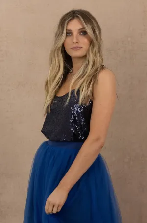 JOEY THE LABEL TWINKLE SEQUIN CAMI IN MIDNIGHT BLUE