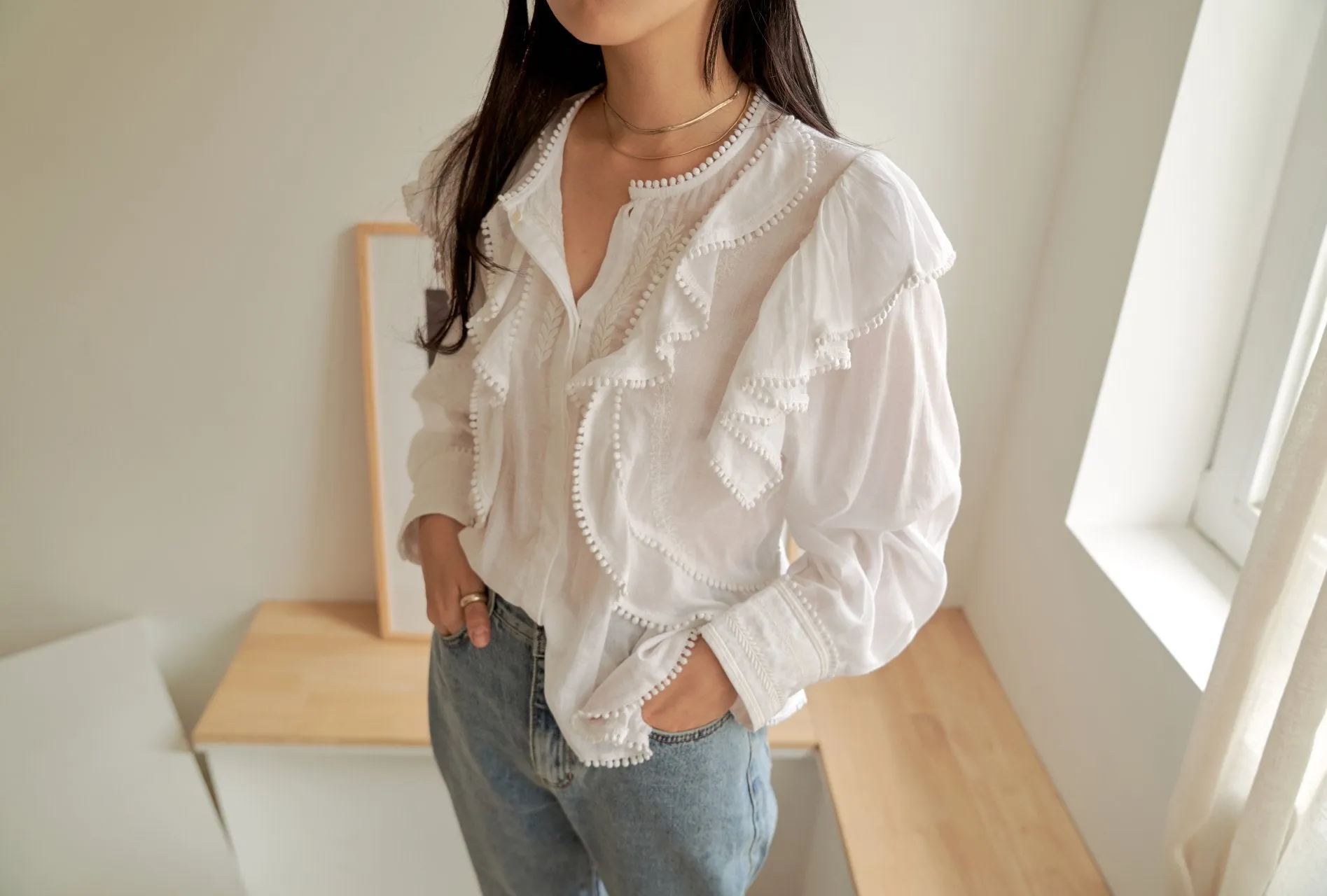LUXE RUFFLE COTTON BLOUSE