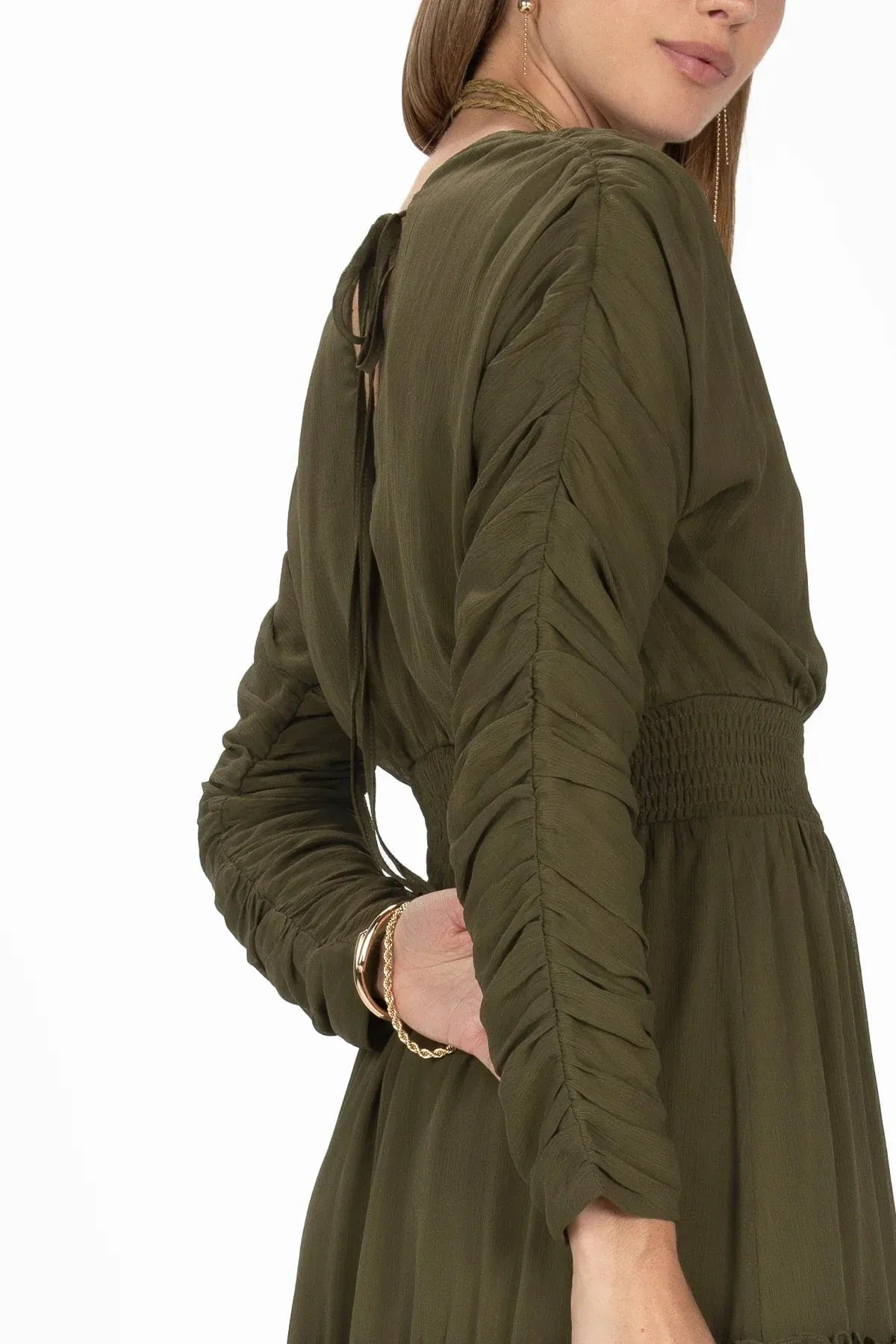 Miss Me Women's Moss Green Ruched Mini Dress