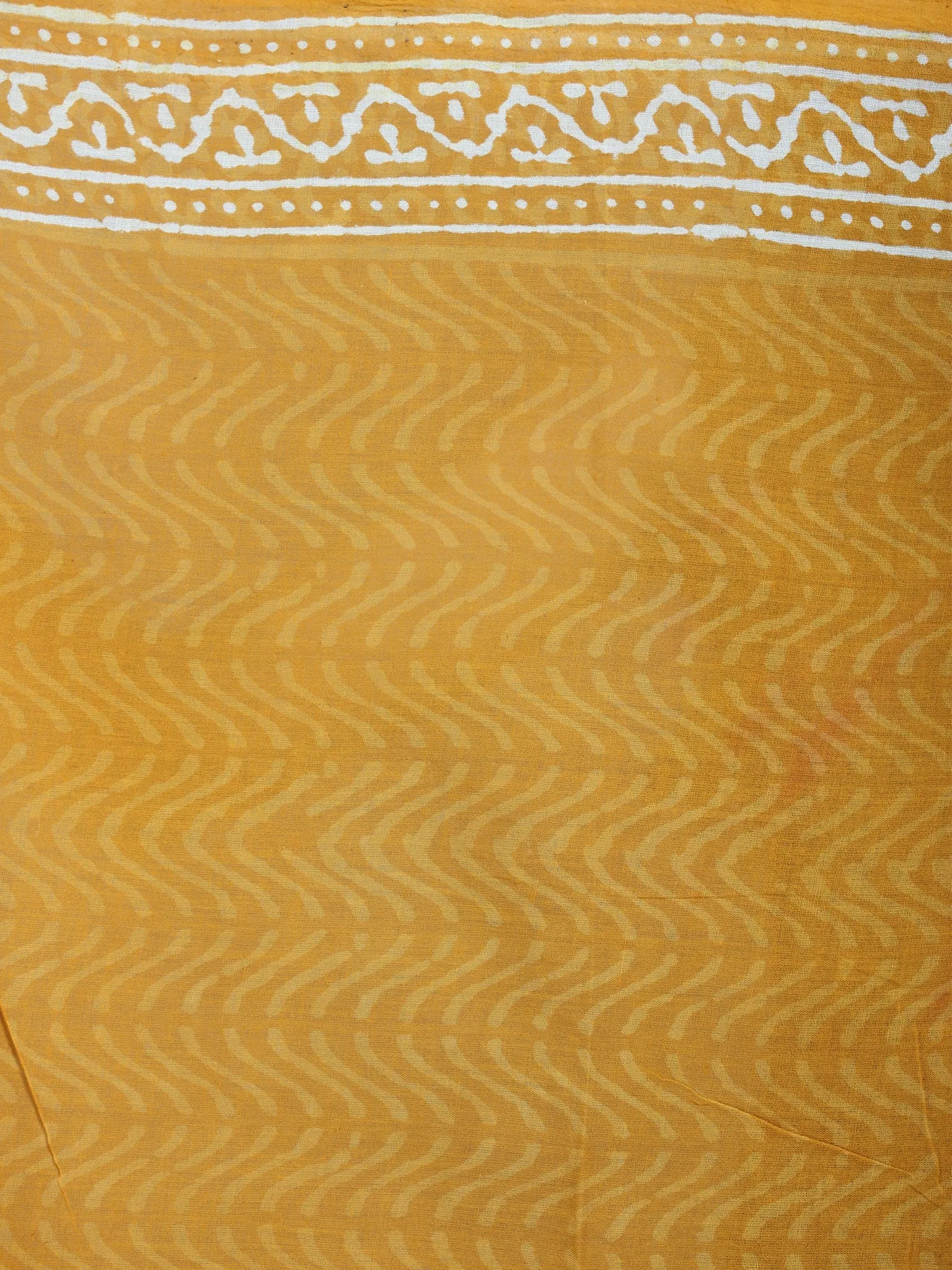 Mustard Yellow Beige Hand Block Printed Cotton Saree in Natural Colors - S03170575