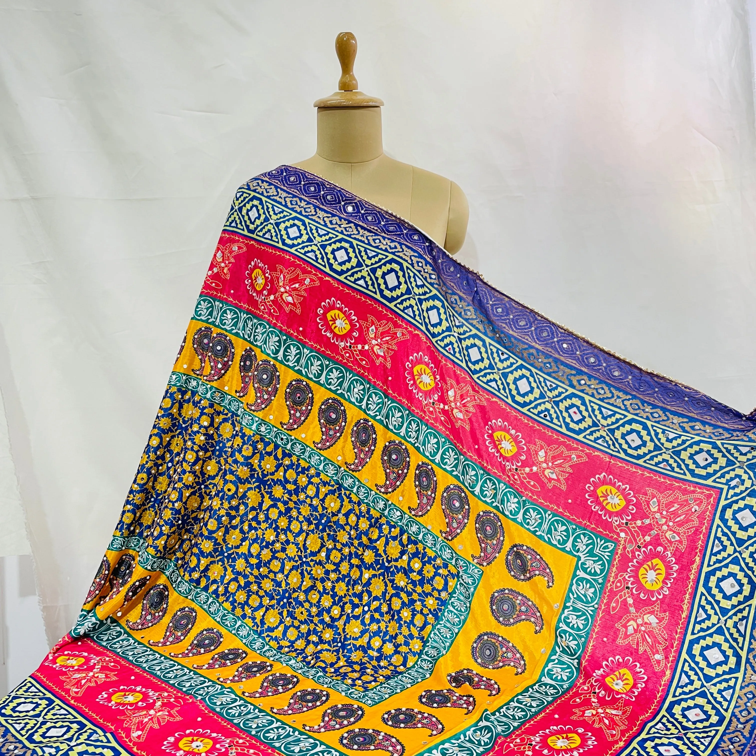 Mutlicolor Traditional Pearl &  Mirror Work Silk Dupatta