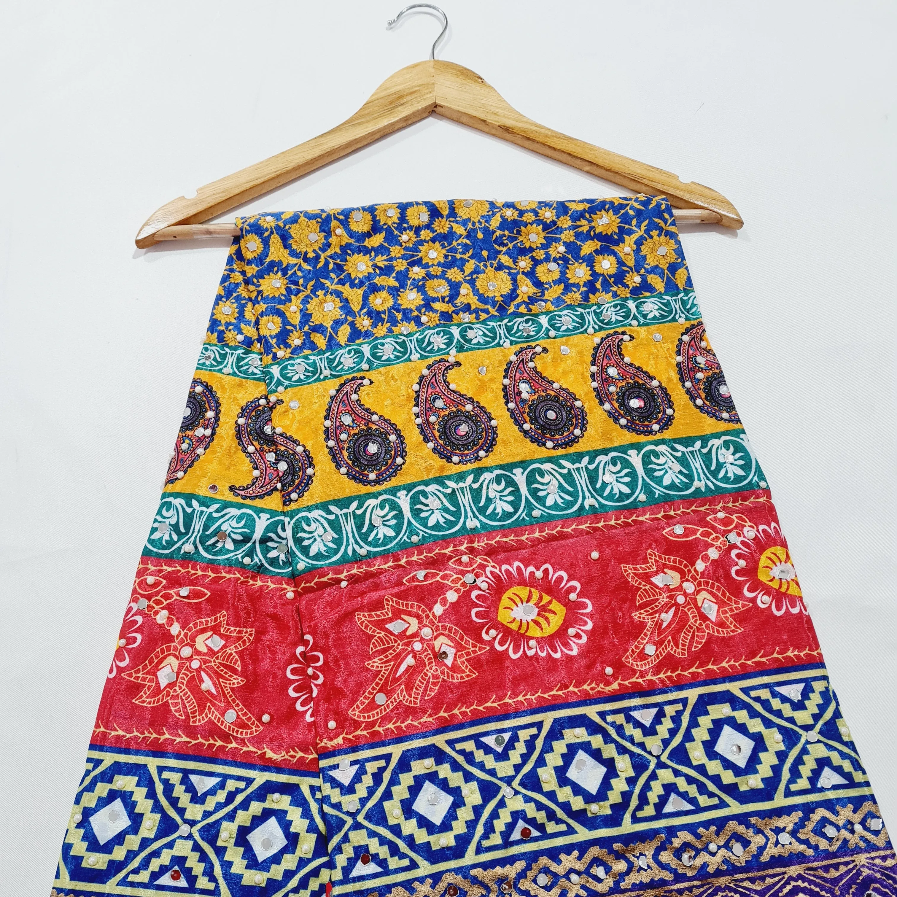 Mutlicolor Traditional Pearl &  Mirror Work Silk Dupatta