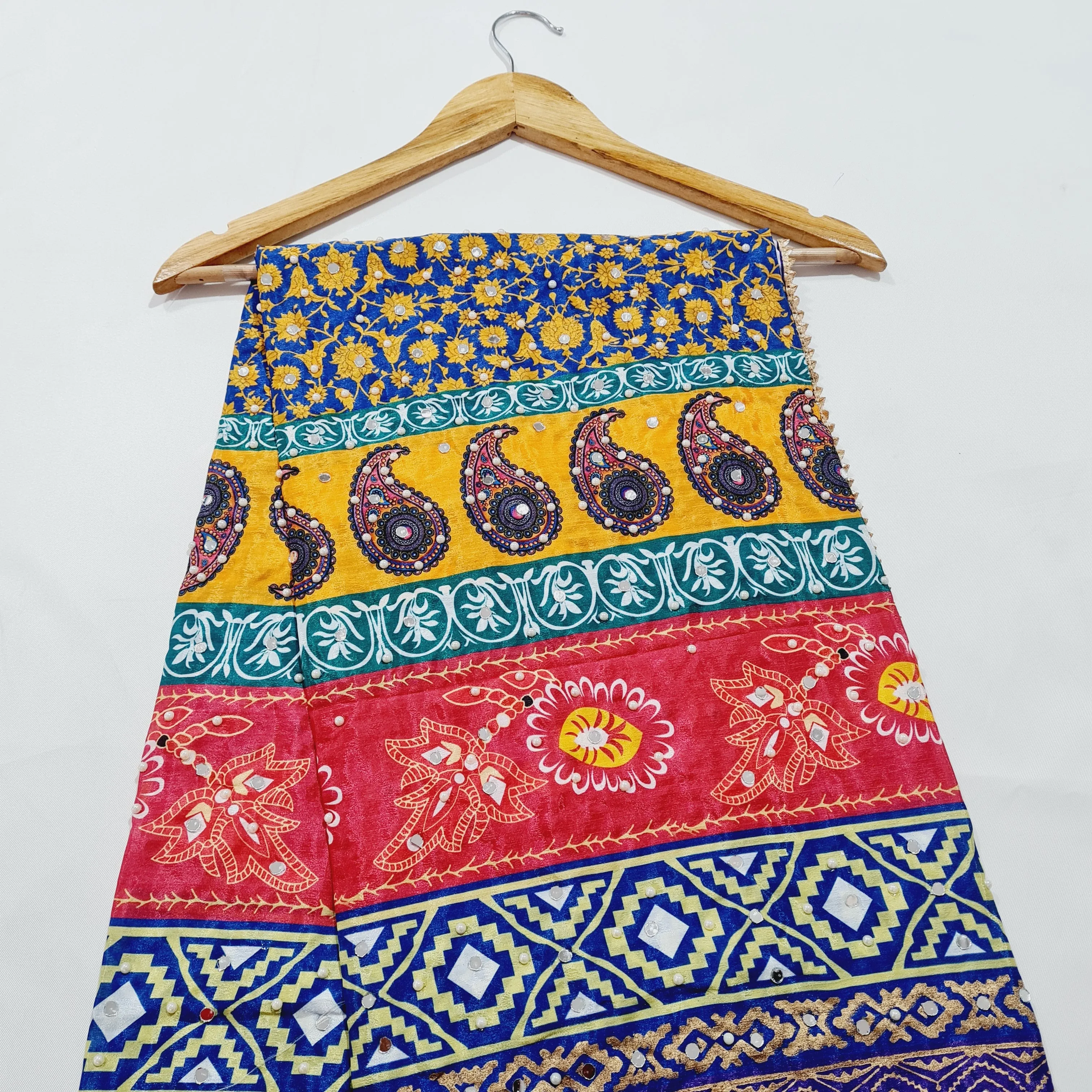 Mutlicolor Traditional Pearl &  Mirror Work Silk Dupatta