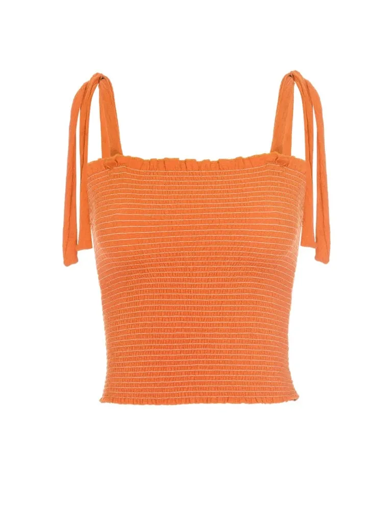 Nation LTD - April Smocked Tank in Orange Crush